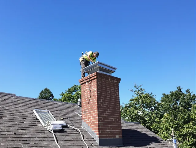 Pomona Chimney Sweep technician measuring a chimney cap in Pomona, CA