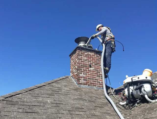 Dedicated Pomona Chimney Sweep team member cleaning a chimney in Pomona, CA