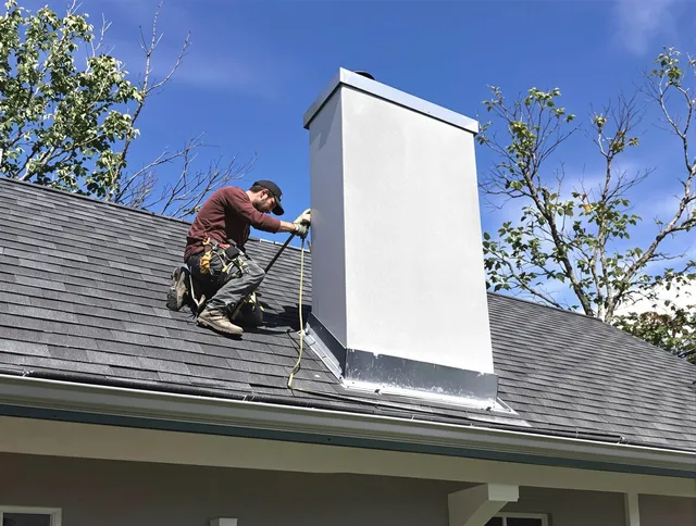 Pomona Chimney Sweep team member finishing chimney construction in Pomona, CA