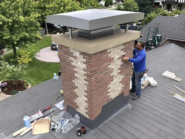 Pomona Chimney Sweep team working on a custom chimney remodel in Pomona, CA